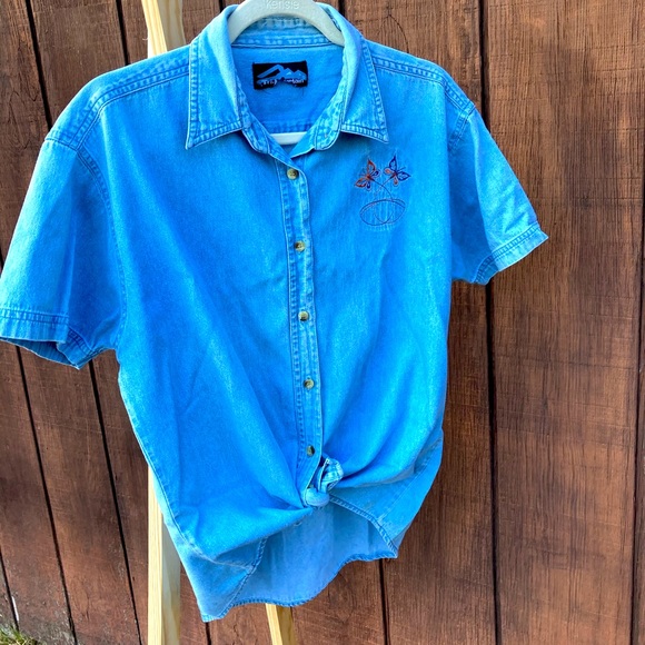 Tops - Vintage Chambray Button Down Blouse | Women’s Size Large